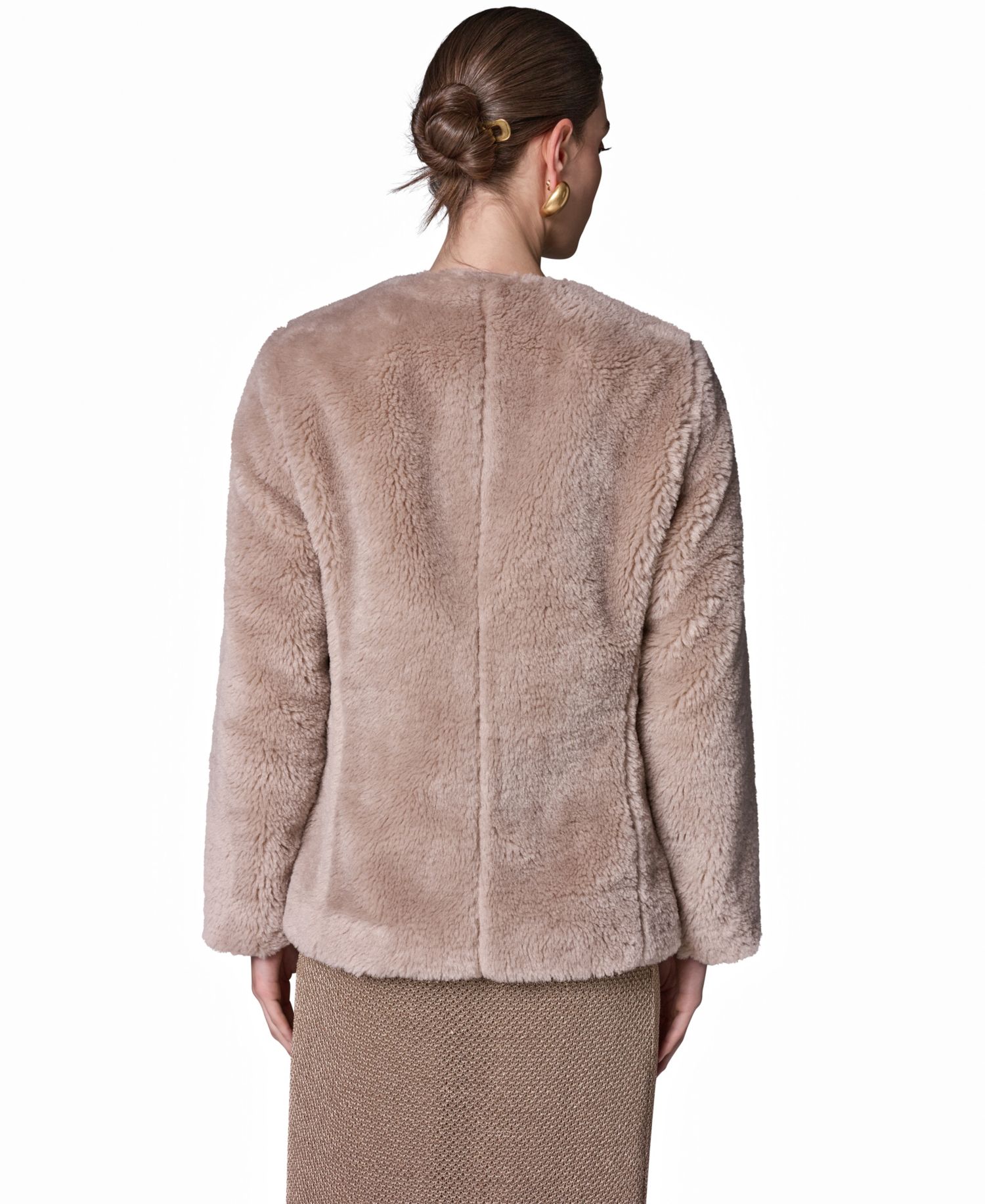 Women's Collarless Buckled Leather Coat