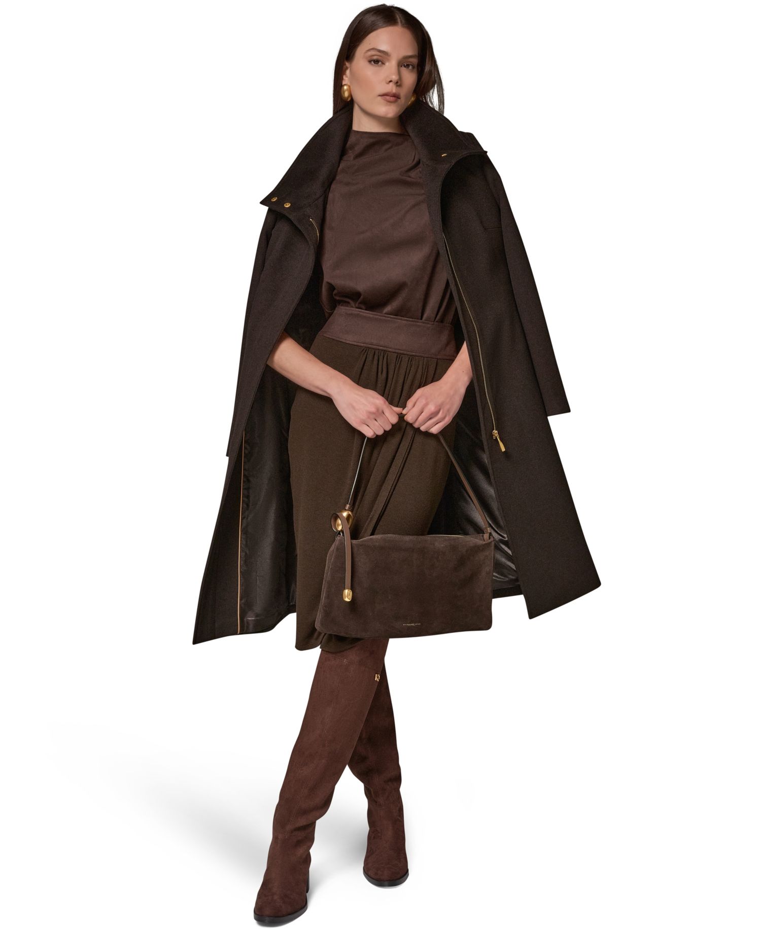 Women's Belted High-Collar Wool-Blend Coat
