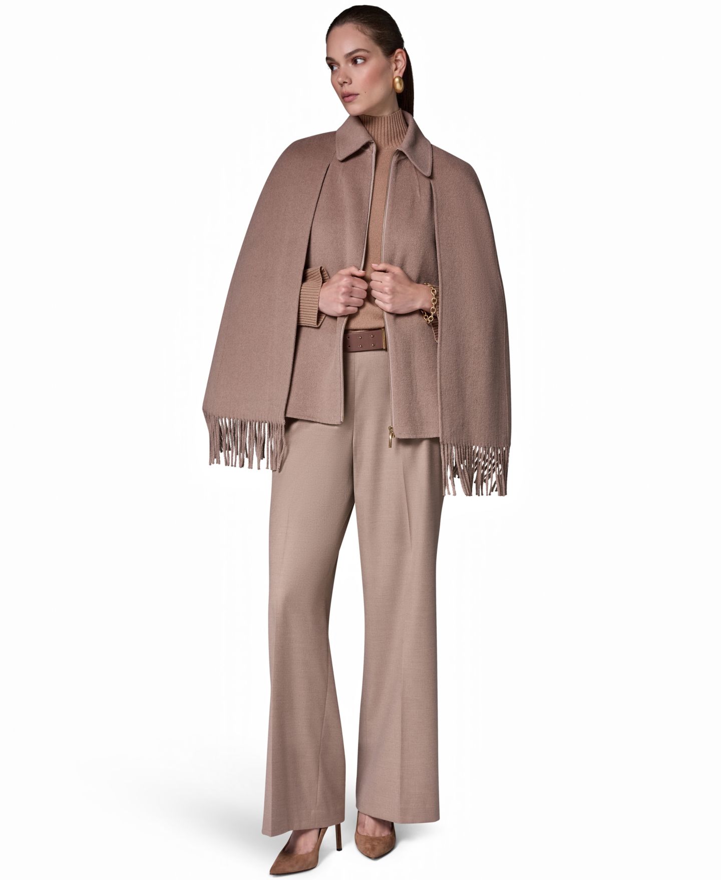 Женское пальто Donna Karan New York Fringe Wool-Blend Cape, цвет: Верблюжий — фото 7