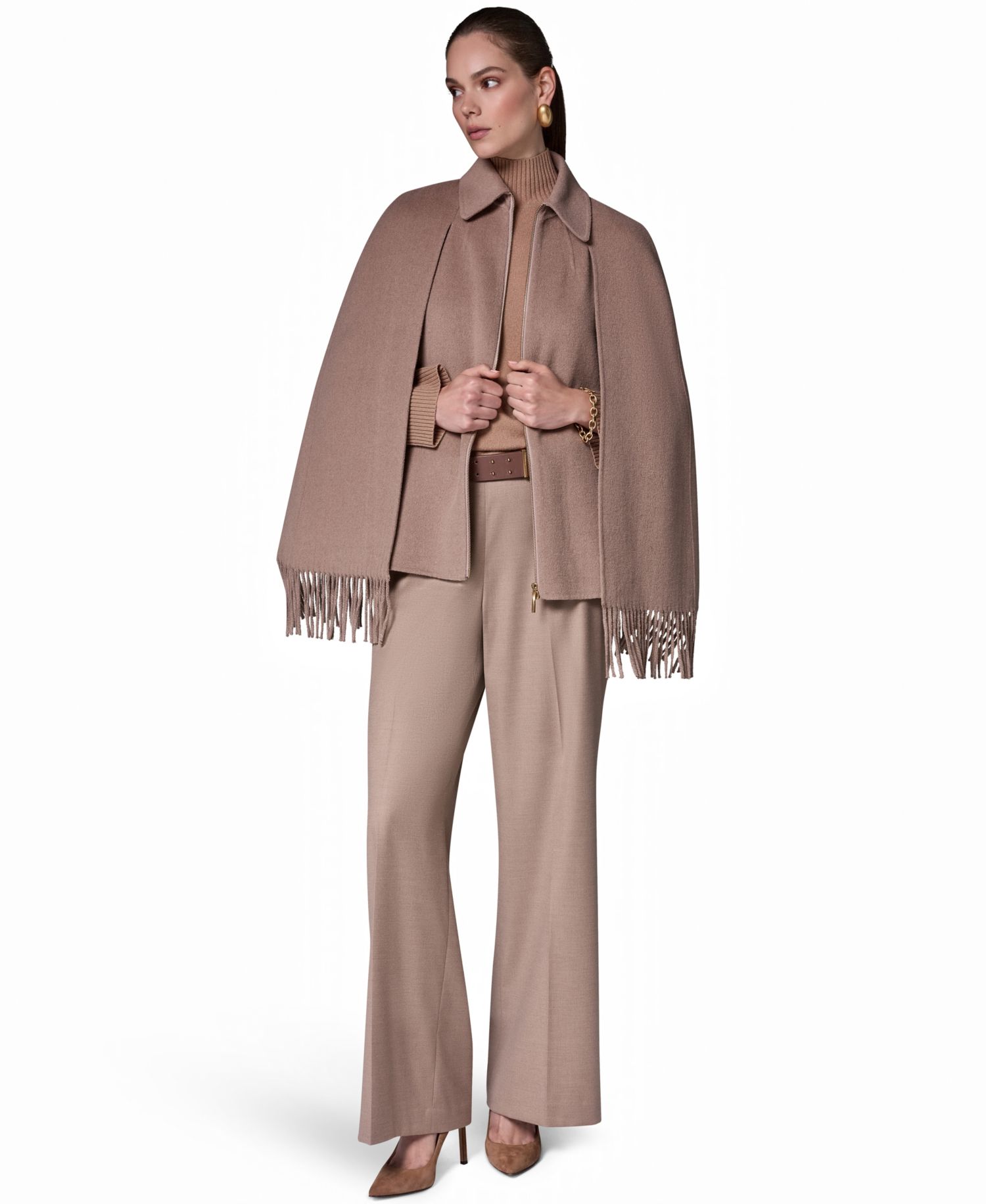 Women's Fringe Wool-Blend Cape Coat