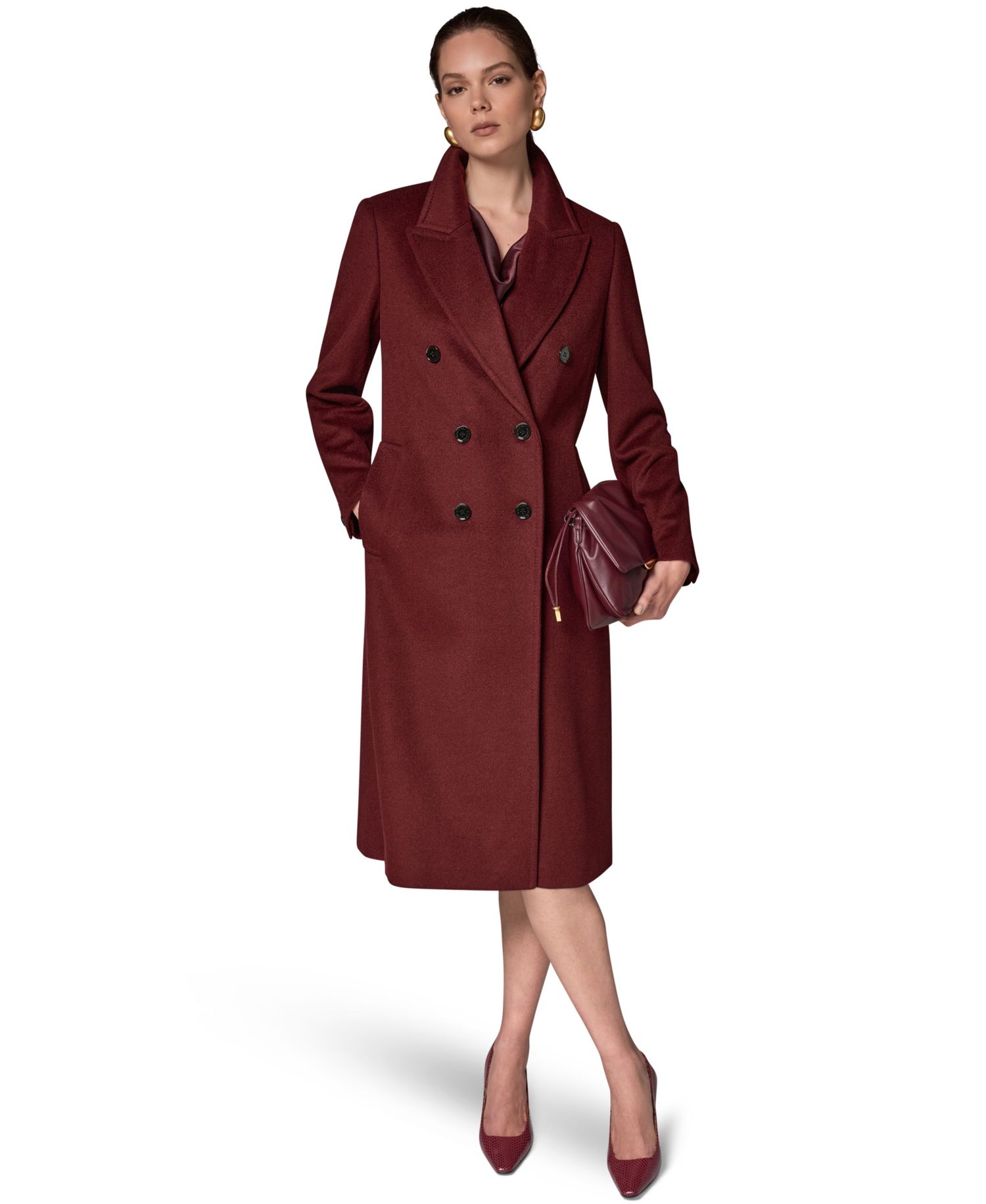 Women's Double-Breasted Long Wool-Cashmere Blend Coat