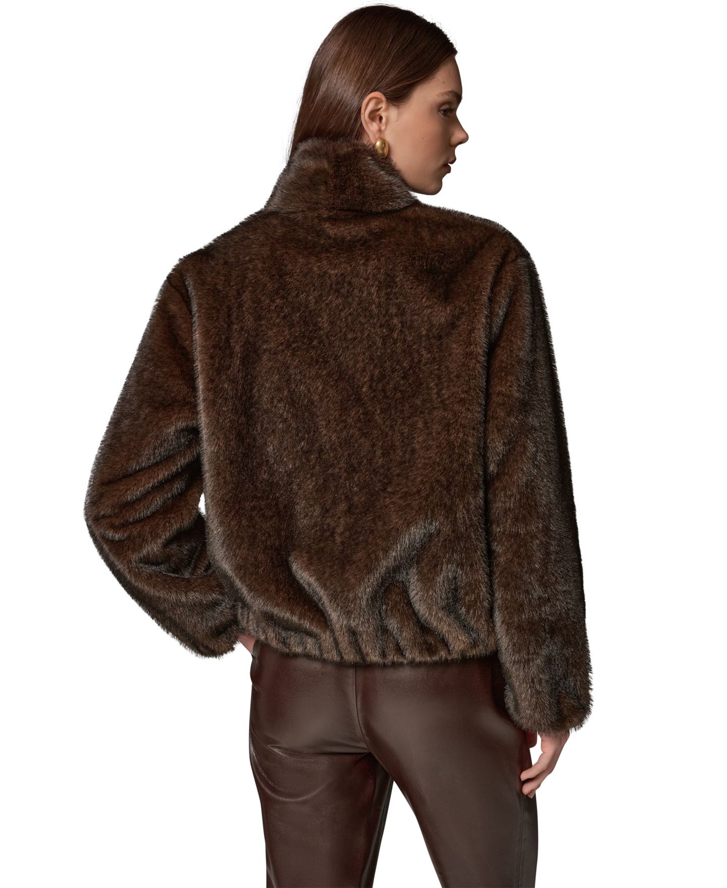 Женское короткое пальто из искусственного меха Donna Karan New York с шарфом, цвет: Шоколадный — фото 5