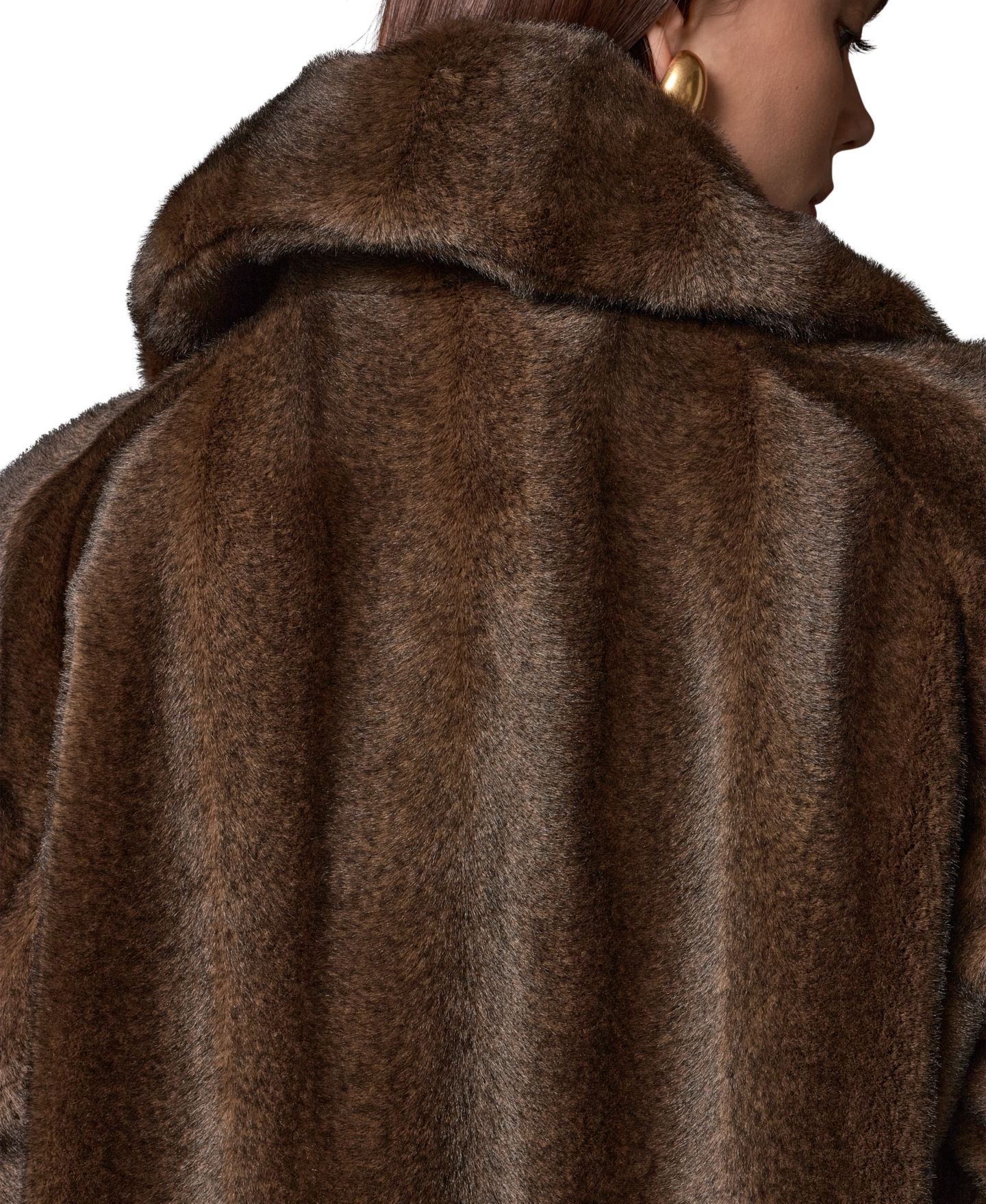 Женское пальто Donna Karan New York Notched-Collar Faux-Fur, цвет: Коричневый, вариант 1 — фото 7
