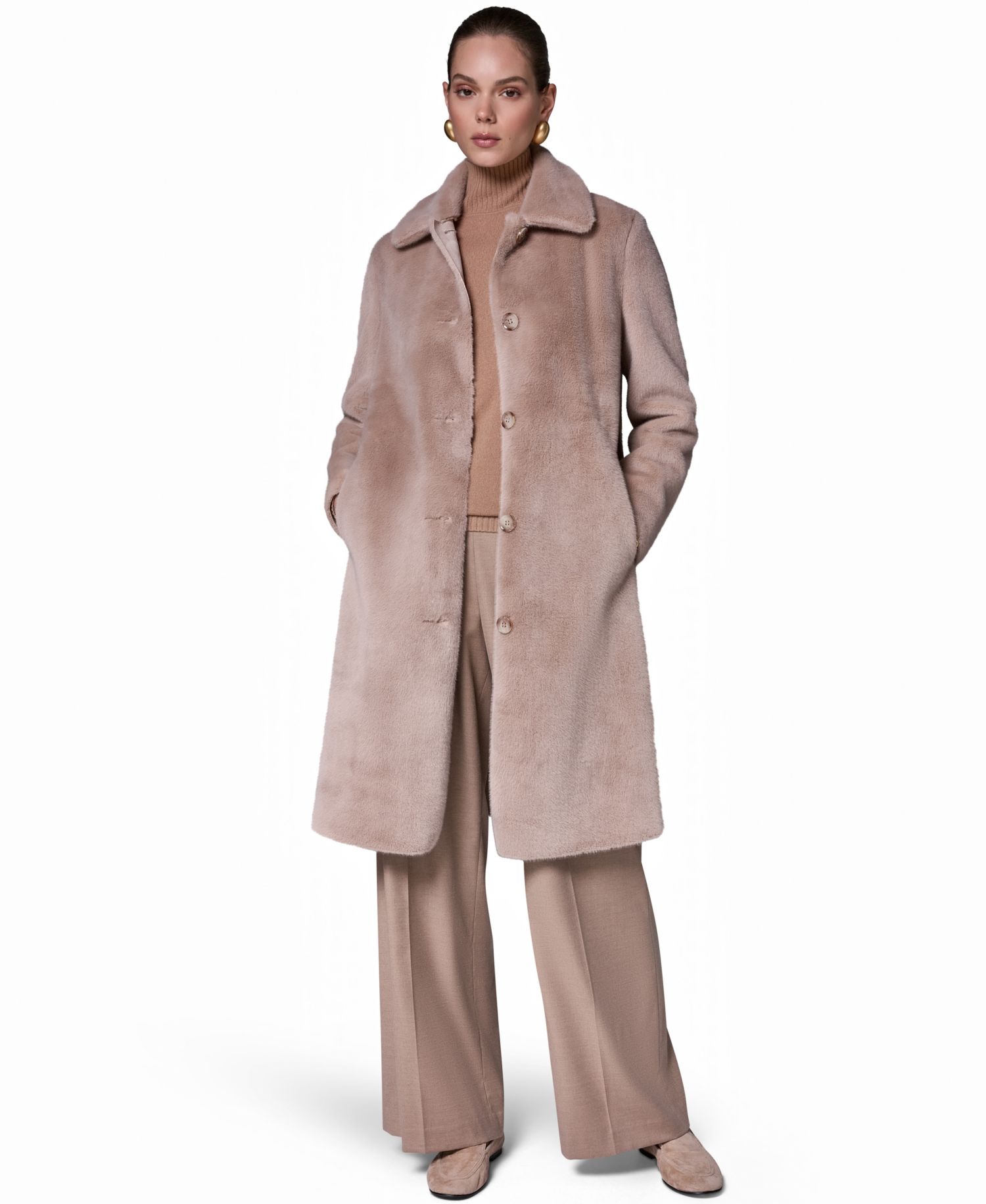Women's Belted Faux Fur Maxi-Length Coat