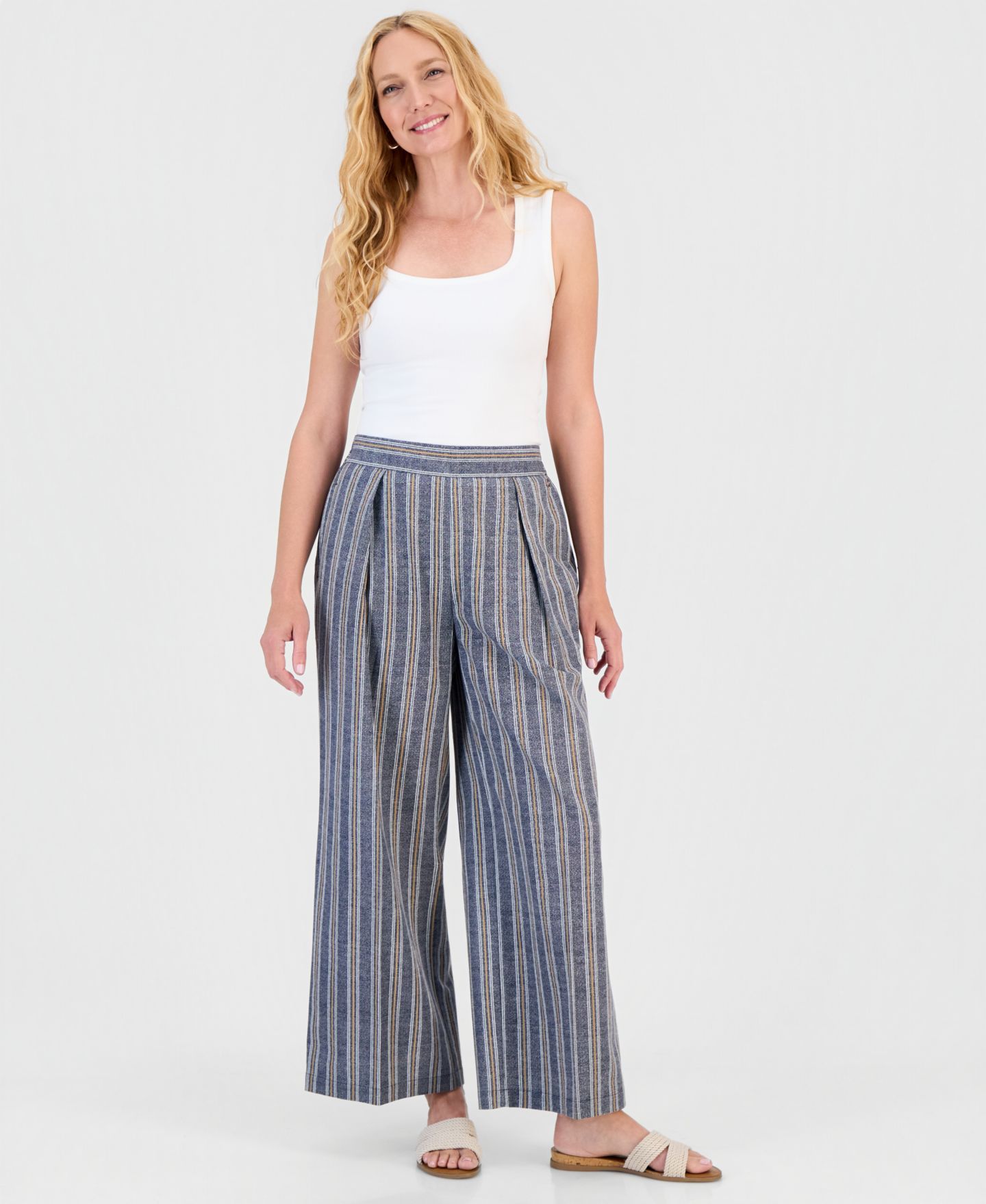 Женские брюки Nautica Pull-On Wide-Leg Striped, цвет: Небесно-голубой разноцветный — фото 1