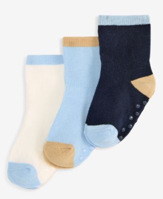 Baby Boys' 3-Pack Non-Slip Cotton-Blend Crew Socks