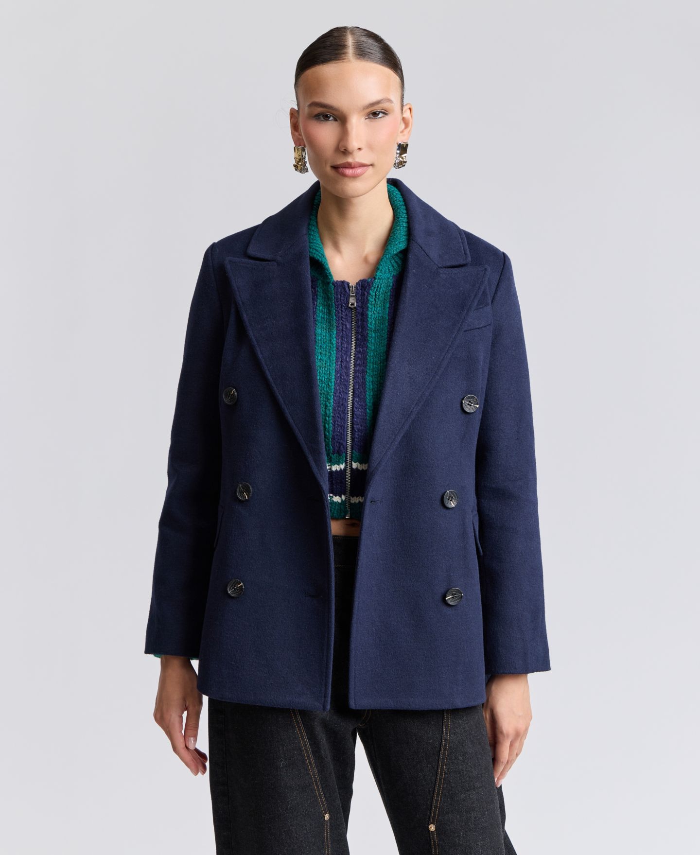 Женский пиджак Avec Les Filles Double-Breasted Plaid Blazer, цвет: Тёмный кобальтовый — фото 2