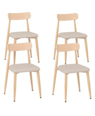 Modern Linen Upholstered Dining Chairs Set of 4 with Curved Back