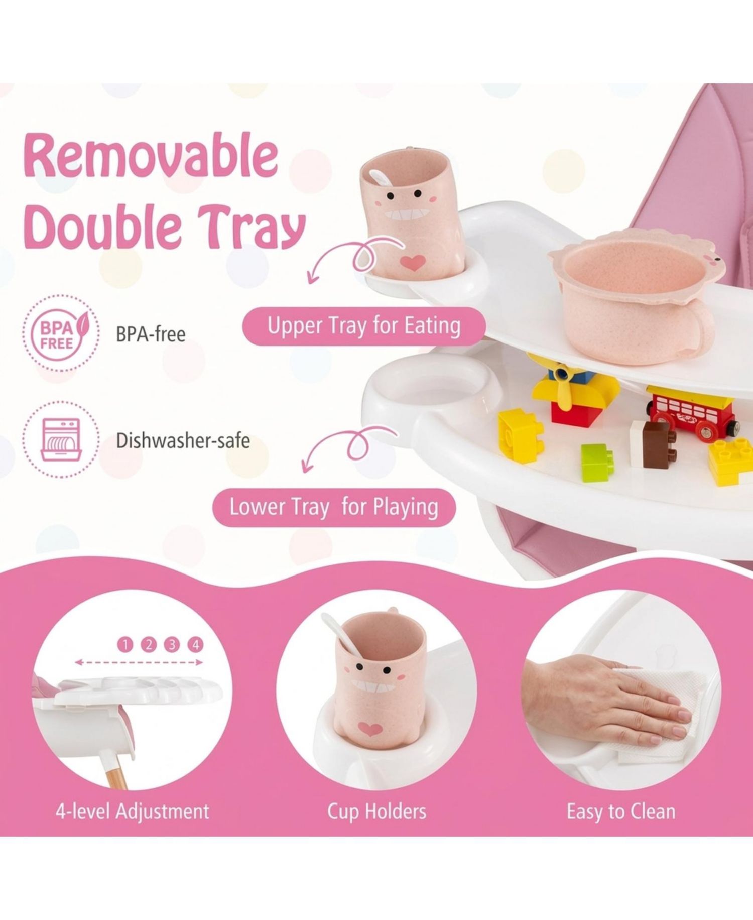 Wooden Baby High Chair with Dishwasher-Safe Tray and 5-Point Harness