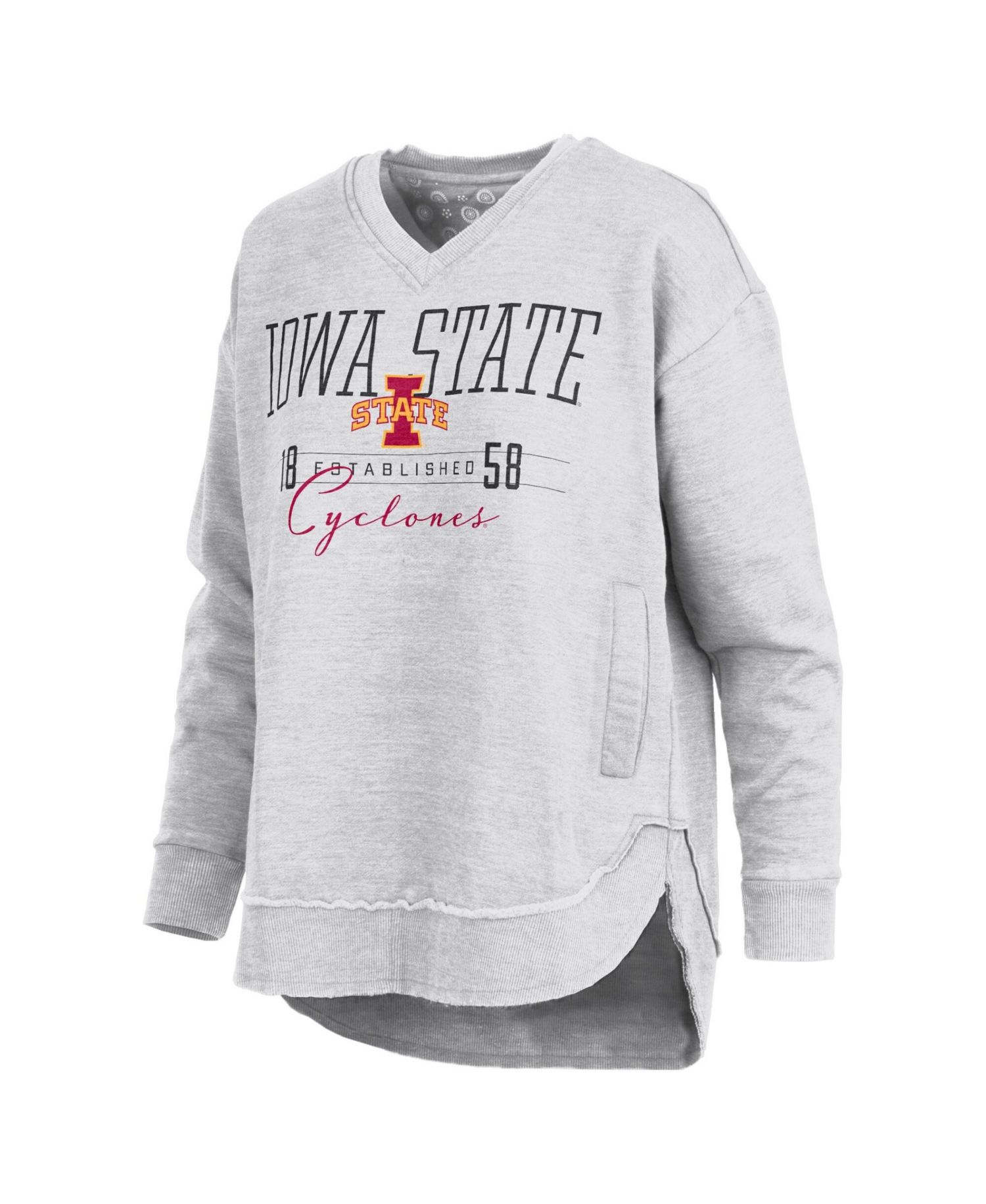 Women's Heather Gray Iowa State Cyclones Marcus East Hall Poncho V-Neck Sweatshirt