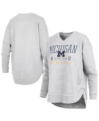Women's Heather Gray Michigan Wolverines Marcus East Hall Poncho V-Neck Sweatshirt