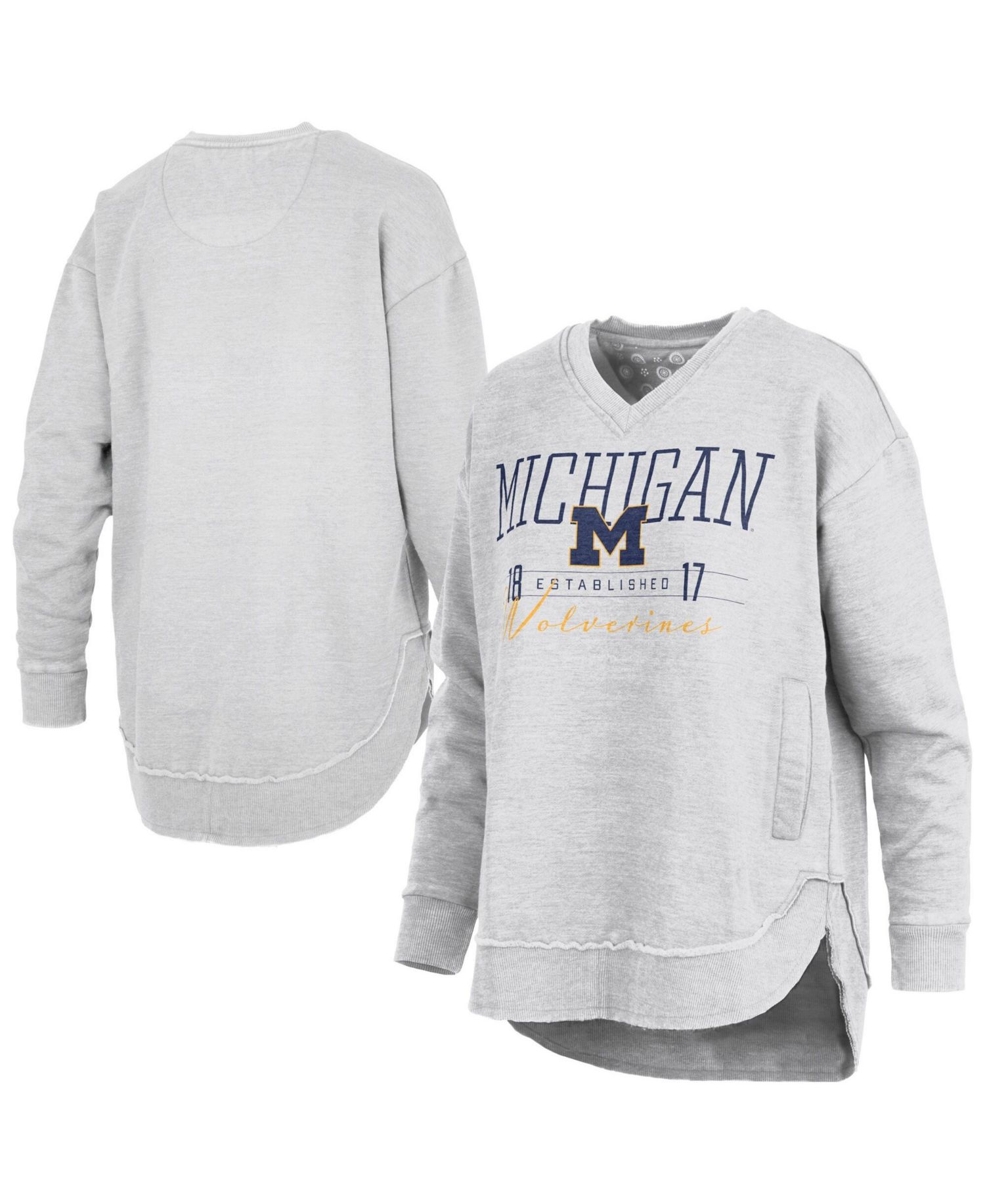 Women's Heather Gray Michigan Wolverines Marcus East Hall Poncho V-Neck Sweatshirt