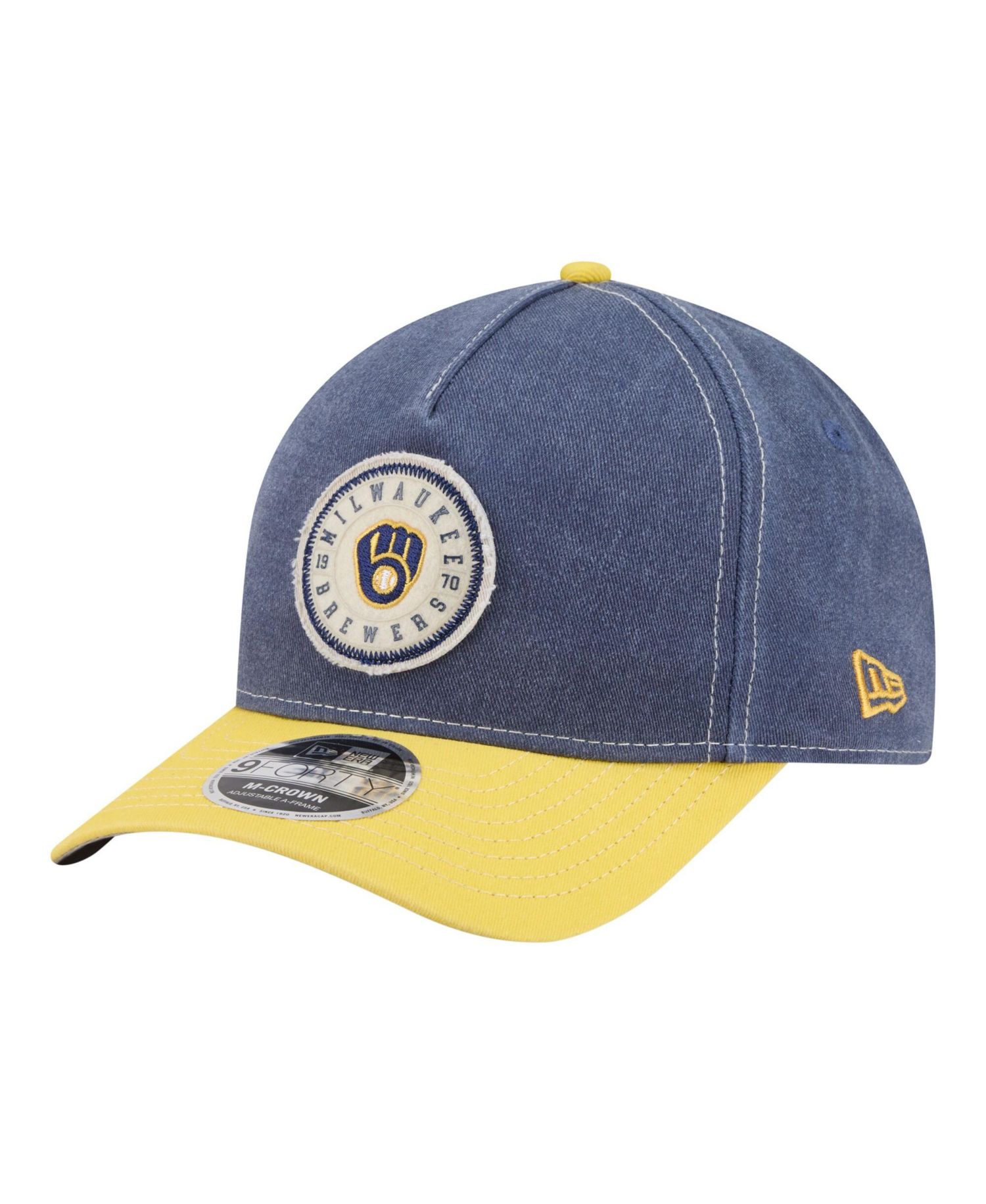 Men's Navy/Gold Milwaukee Brewers Felt M-Crown 9FORTY Adjustable Hat