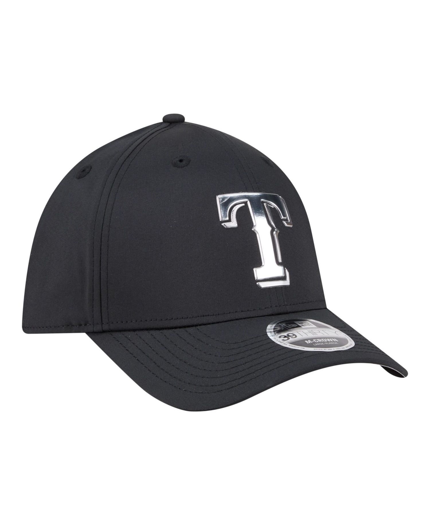 Men's Black Texas Rangers Metallic 39THIRTY M-Crown Flex Hat