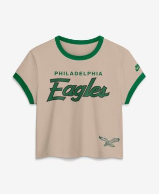 Women's Cream Philadelphia Eagles Rewind Ringer Mod Cropped T-Shirt