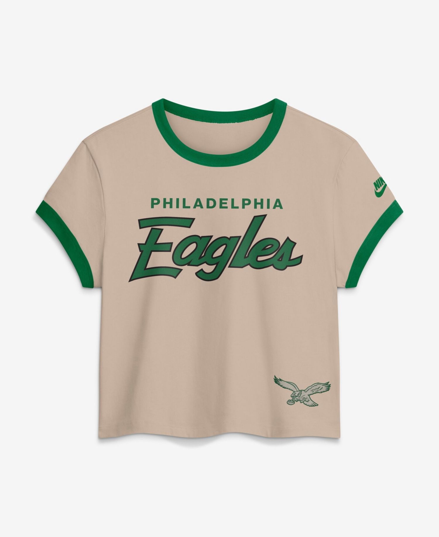 Women's Cream Philadelphia Eagles Rewind Ringer Mod Cropped T-Shirt