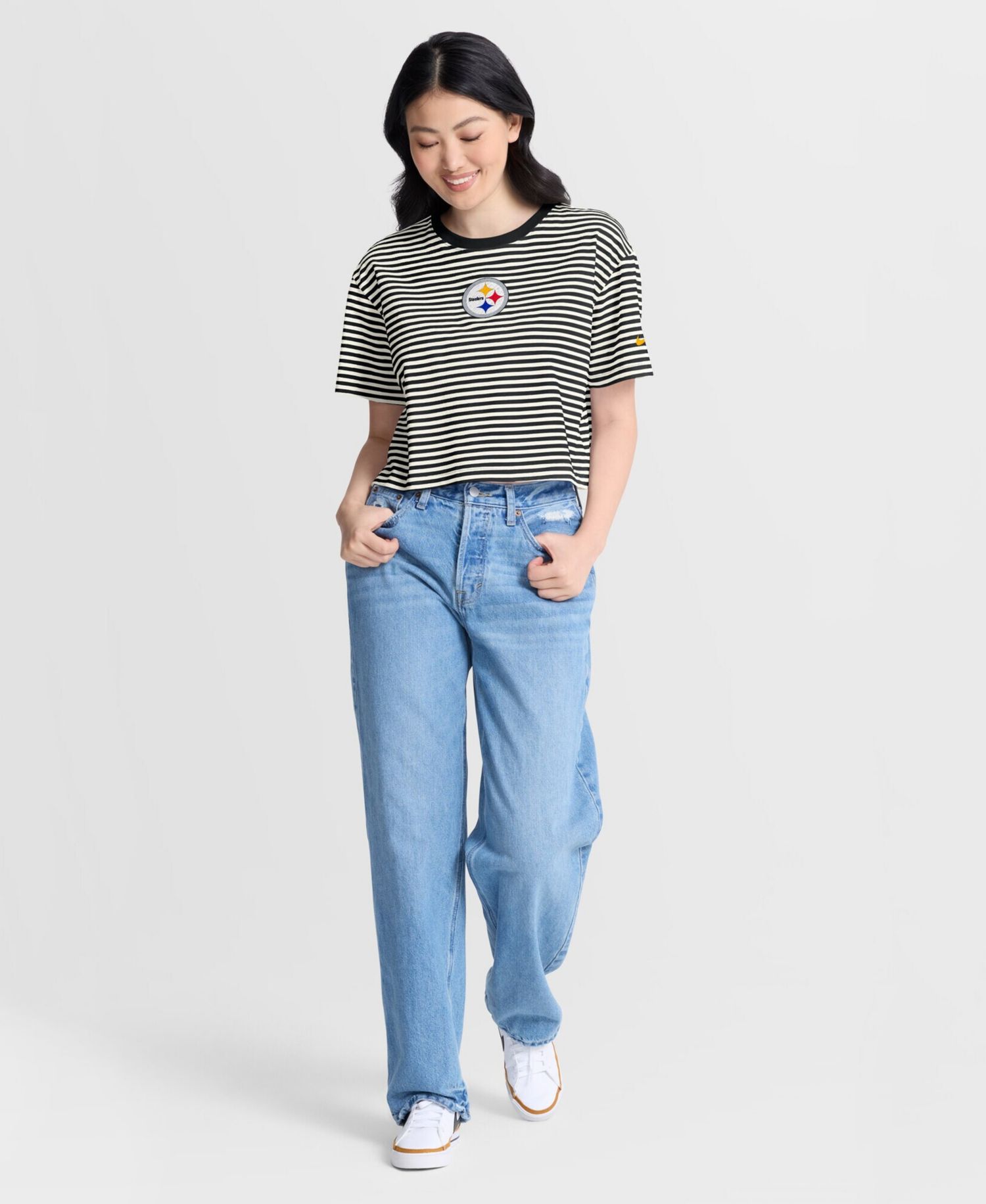 Women's Pittsburgh Steelers Striped Cropped T-Shirt