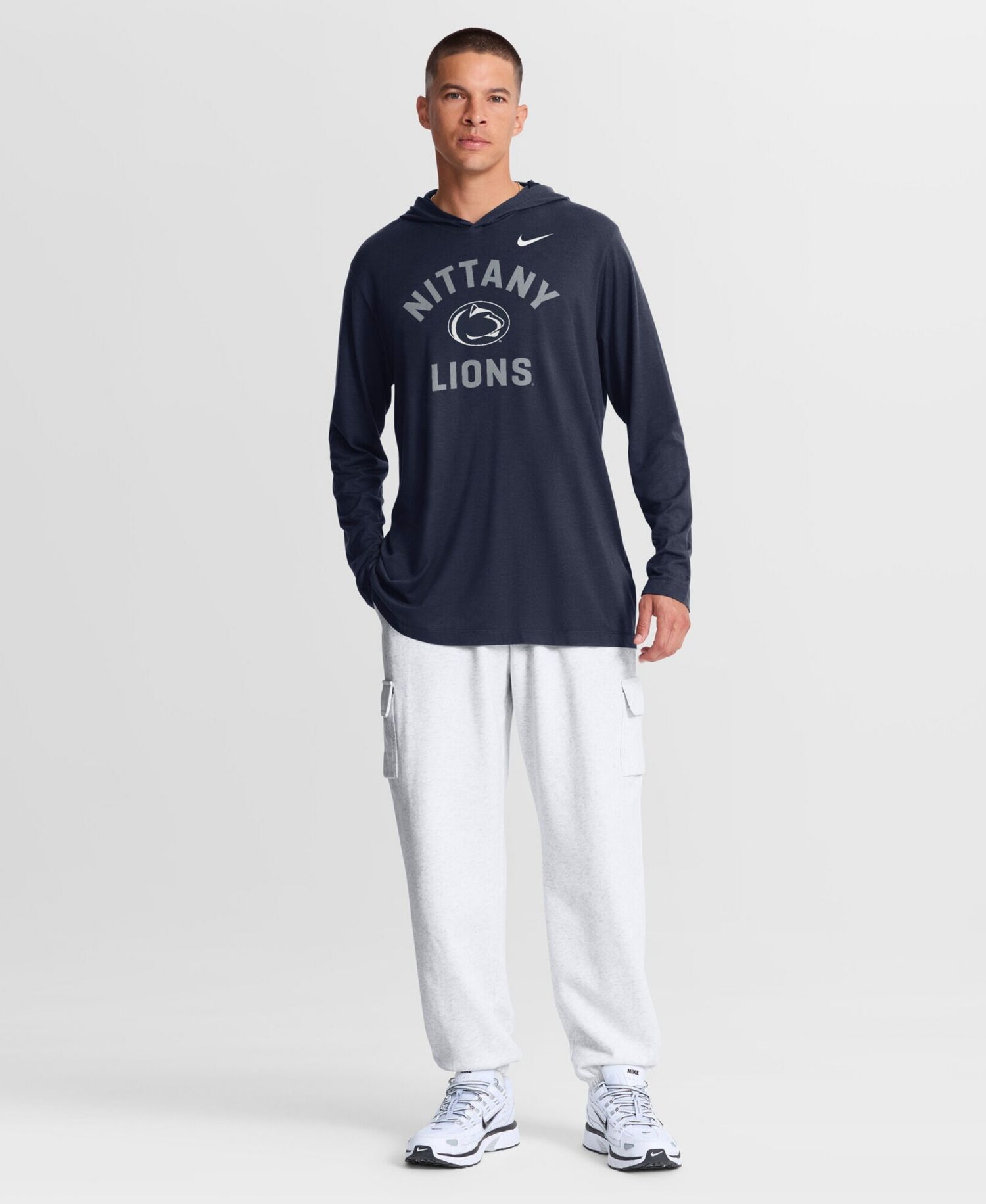 Men's Navy Penn State Nittany Lions Primetime Arch Tri-Blend Dri-FIT Long Sleeve Hooded T-Shirt