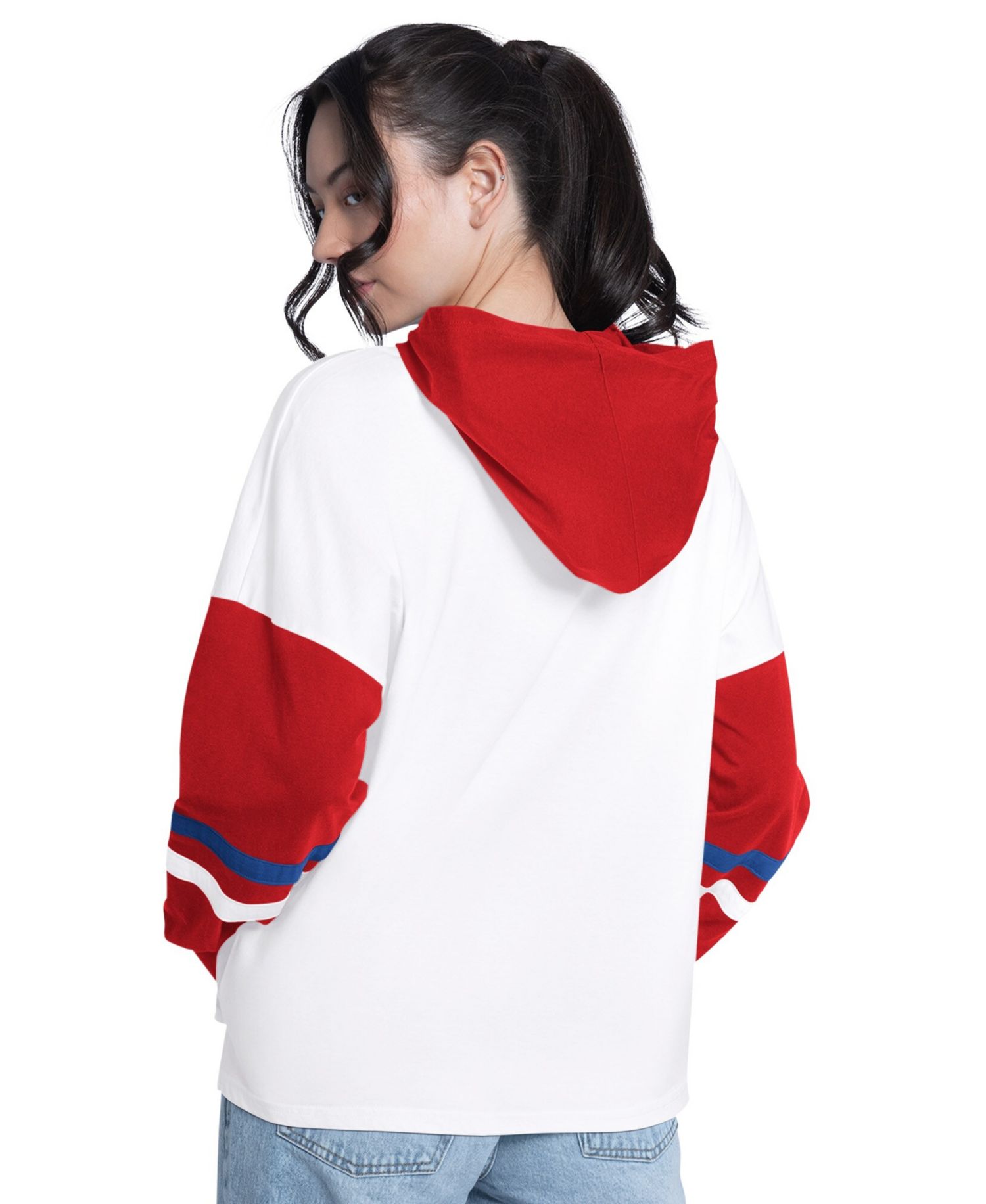 Women's White/Red Philadelphia Phillies Key Player Oversized Hooded Long Sleeve T-Shirt