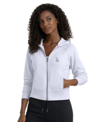 Women's Pastel Blue Los Angeles Dodgers Cropped Full-Zip Fleece Hoodie