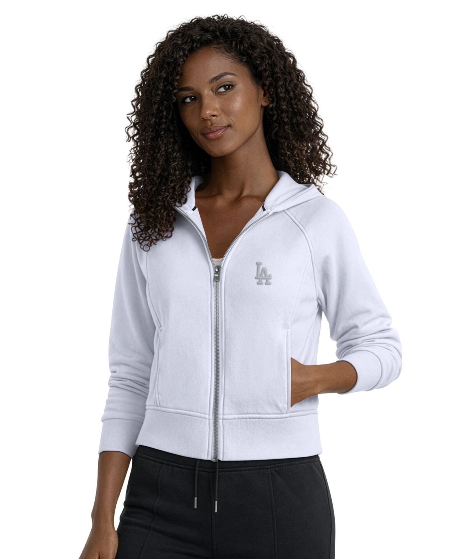 Women's Pastel Blue Los Angeles Dodgers Cropped Full-Zip Fleece Hoodie