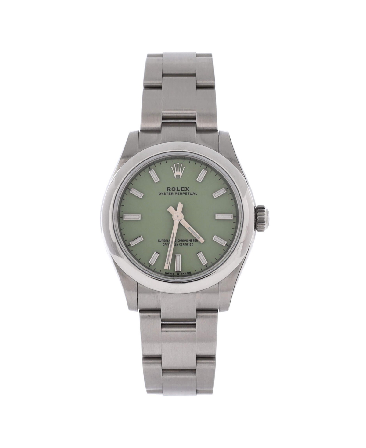 PreOwned Rolex Oyster Perpetual Pistachio Green Automatic Watch in Stainless Steel 31mm  Dial color green