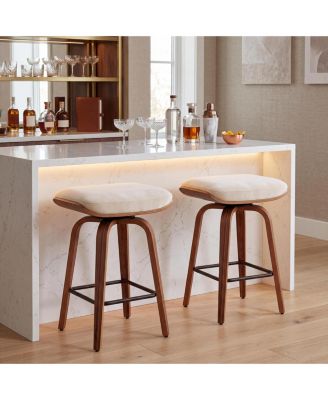 Set of 2 Backless Swivel Counter Stools Saddle Seat with Walnut Bentwood Legs