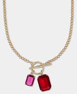 Gold-Tone Glass Crystal Siam Pendant Necklace