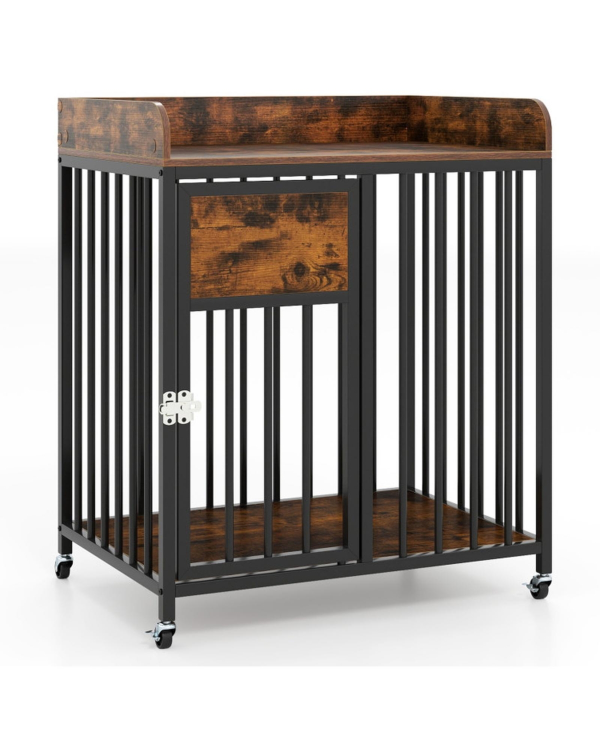 Hongge 27.5 in Dog Crate Furniture with Wheels Lockable Door and Tabletop for Small Dogs