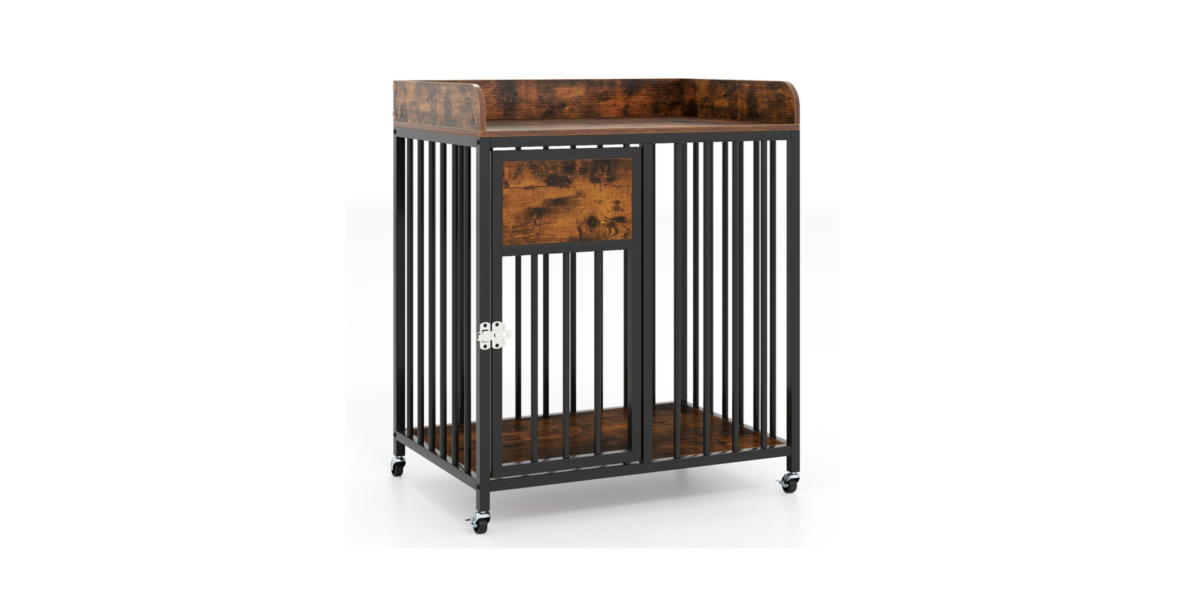 Hongge 27.5 in Dog Crate Furniture with Wheels Lockable Door and Tabletop for Small Dogs