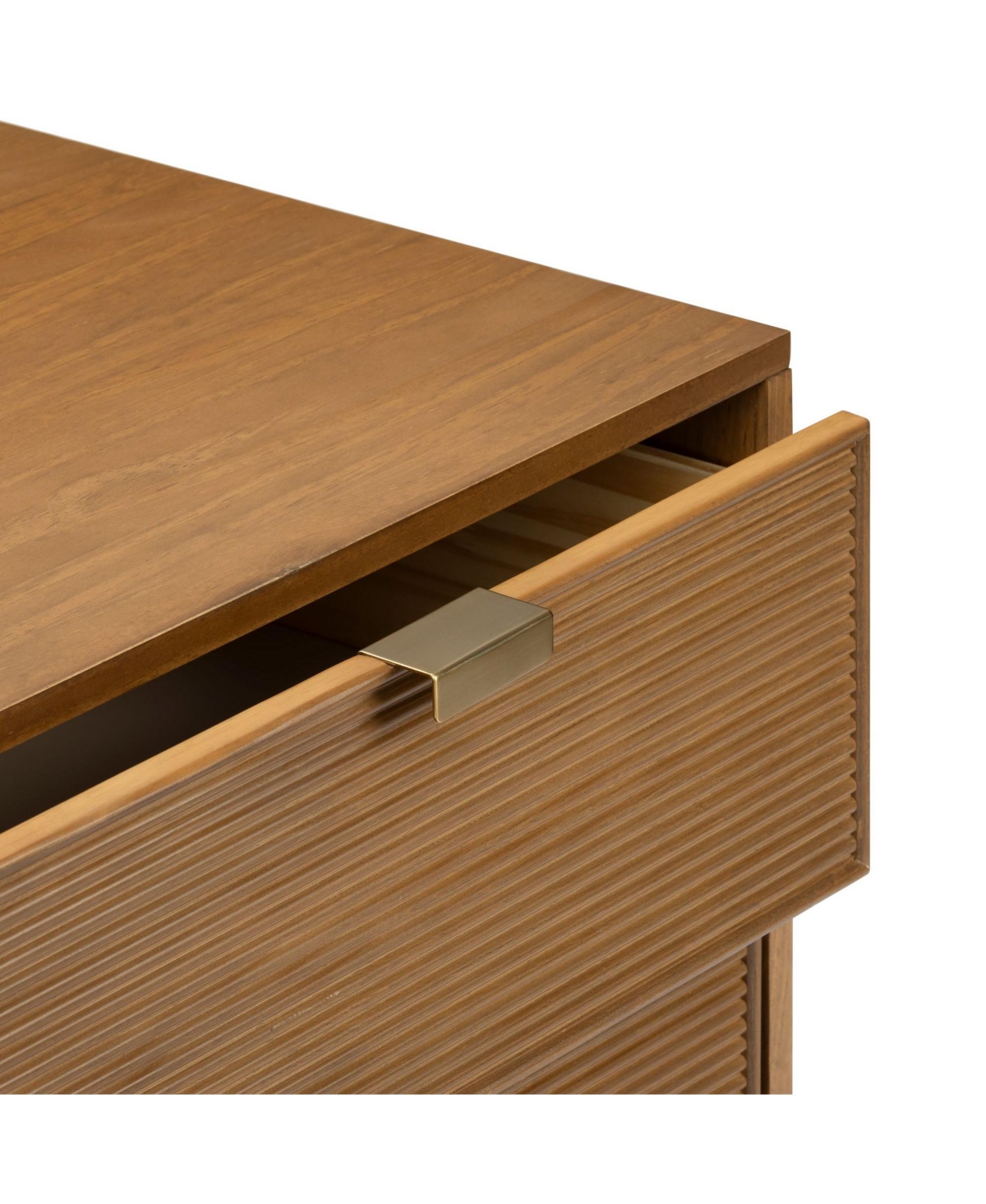 Plank+Beam Linea Tambour 2 Drawer Nightstand with Brass Pull, Pecan