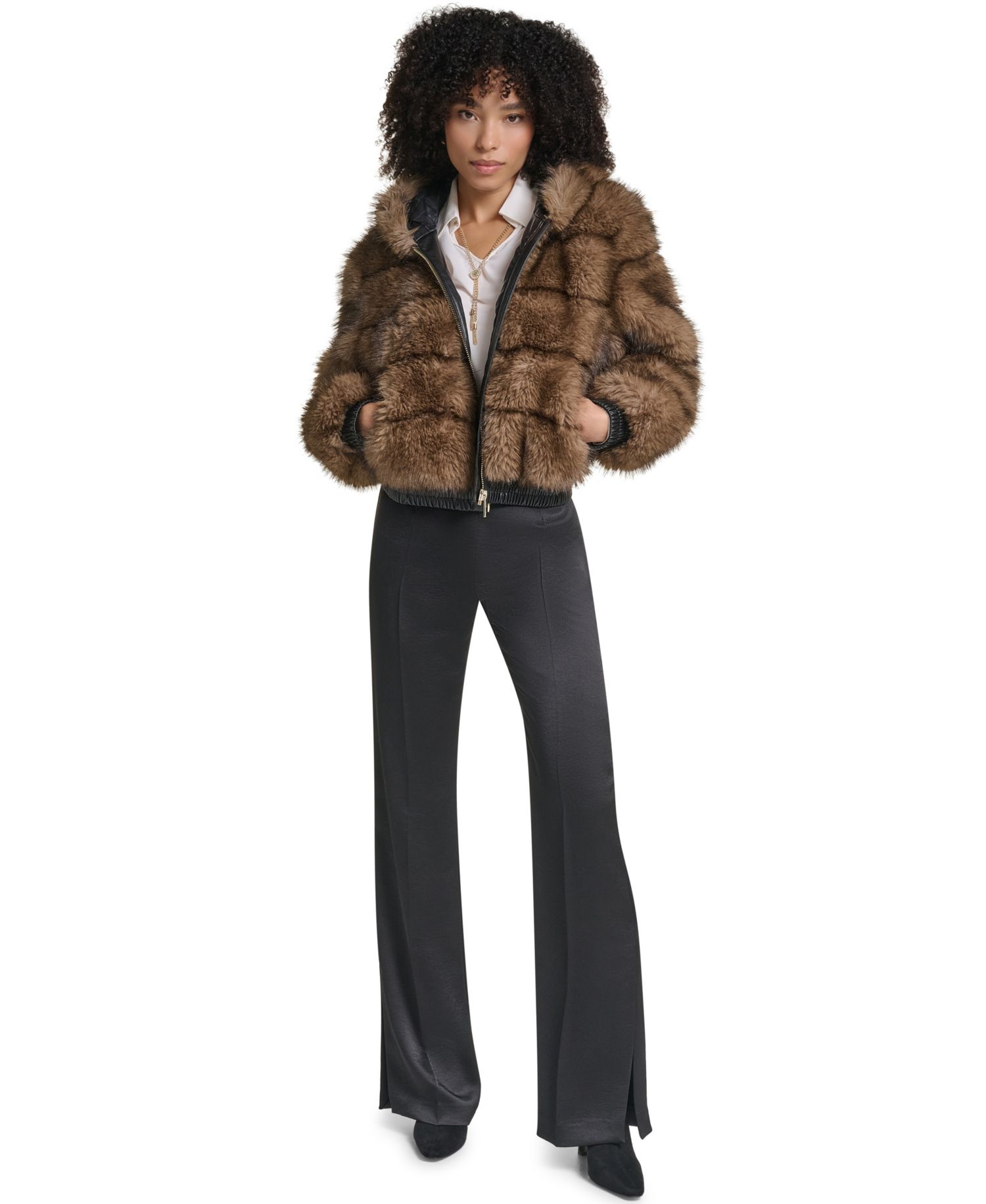 Women's Hooded Faux Fur Bomber Jacket