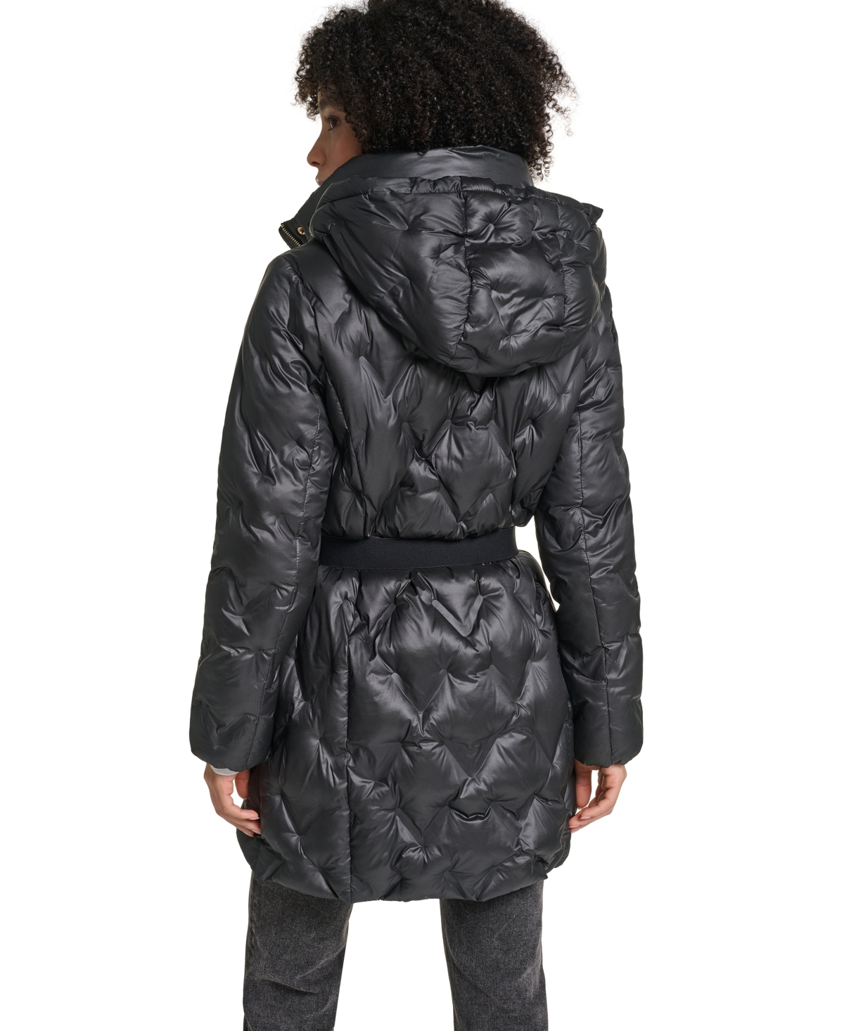 Karl Lagerfeld Paris Women's Heat-Seal Deatil Belted Long Puffer Coat
