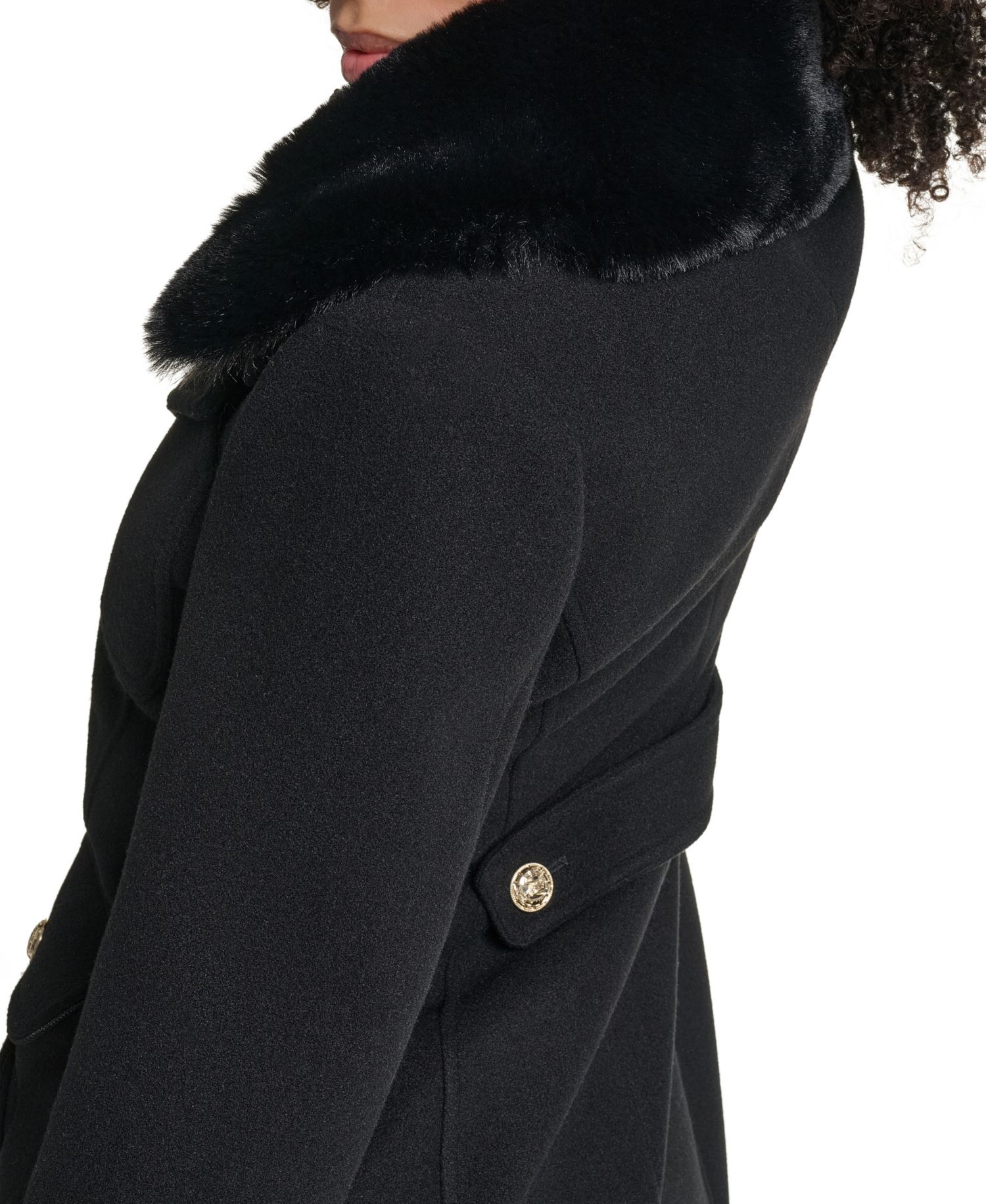 Women's Bibbed Faux-Fur Collar Lined Coat