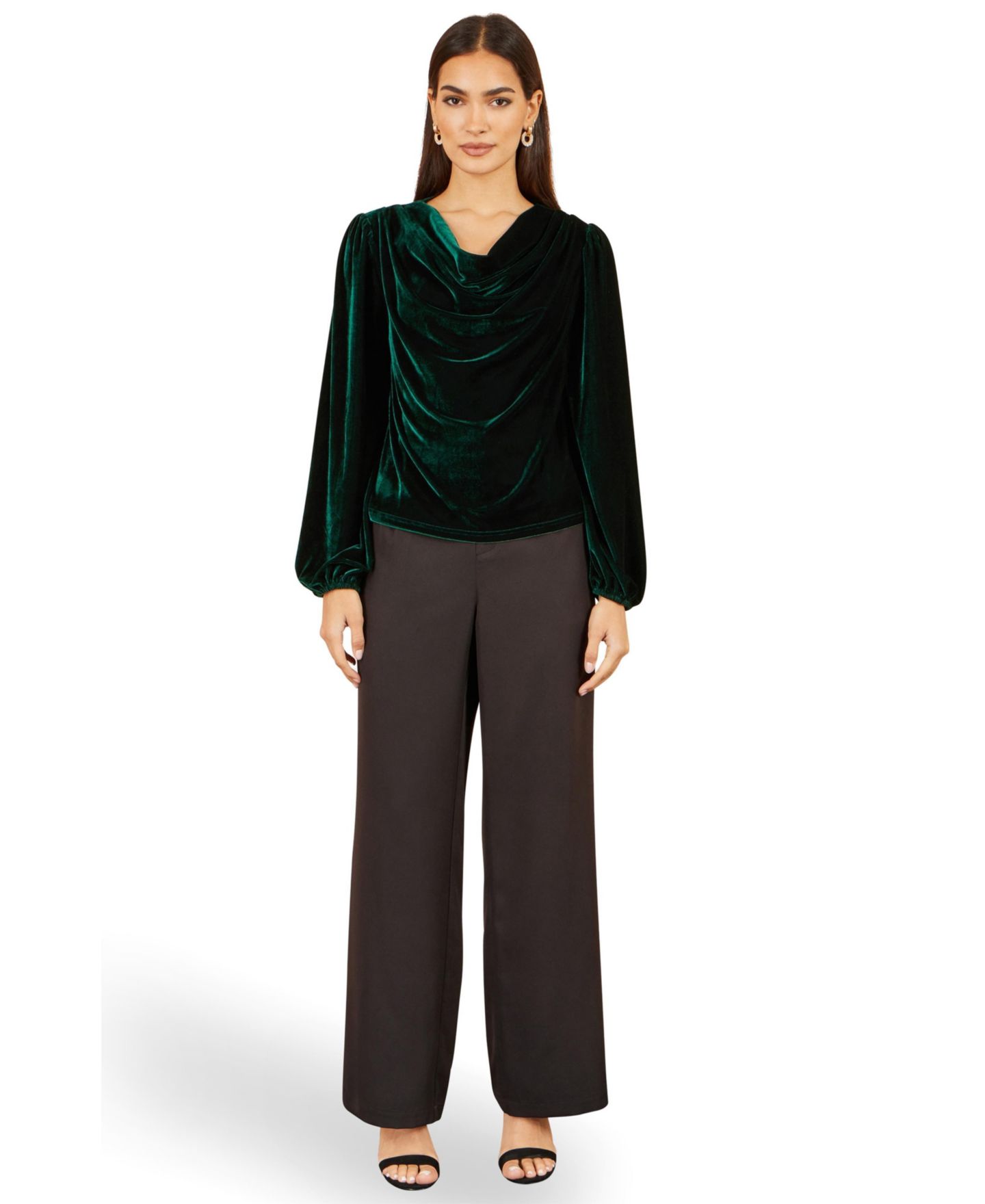 Женский топ Yumi Velvet Cowl Neck Long-Sleeve, цвет: Зелёный — фото 2