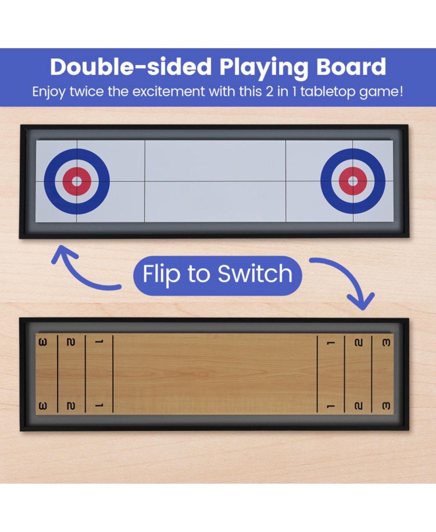 Детская настольная игра HONGGE Shuffleboard and Curling 2-in-1 Tabletop Board Game with 8 Rolling Pucks Ages 6+, цвет: Коричневый — фото 4