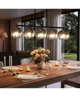 5-Light Dining Room Light Fixture, Luxury Linear Chandelier for Kitchen Island Lighting with Adjustable Height