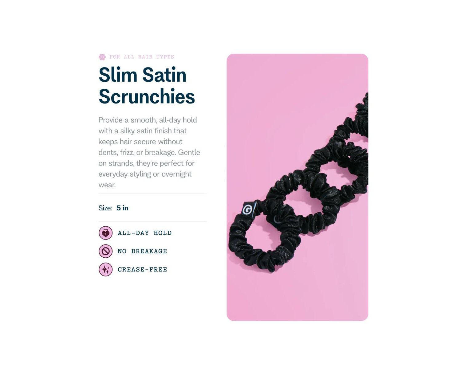 Slim Satin Hair Scrunchies Soft, No Breakage Scrunchies Perfect for Fine Hair and Bedtime Wear 6 Pack