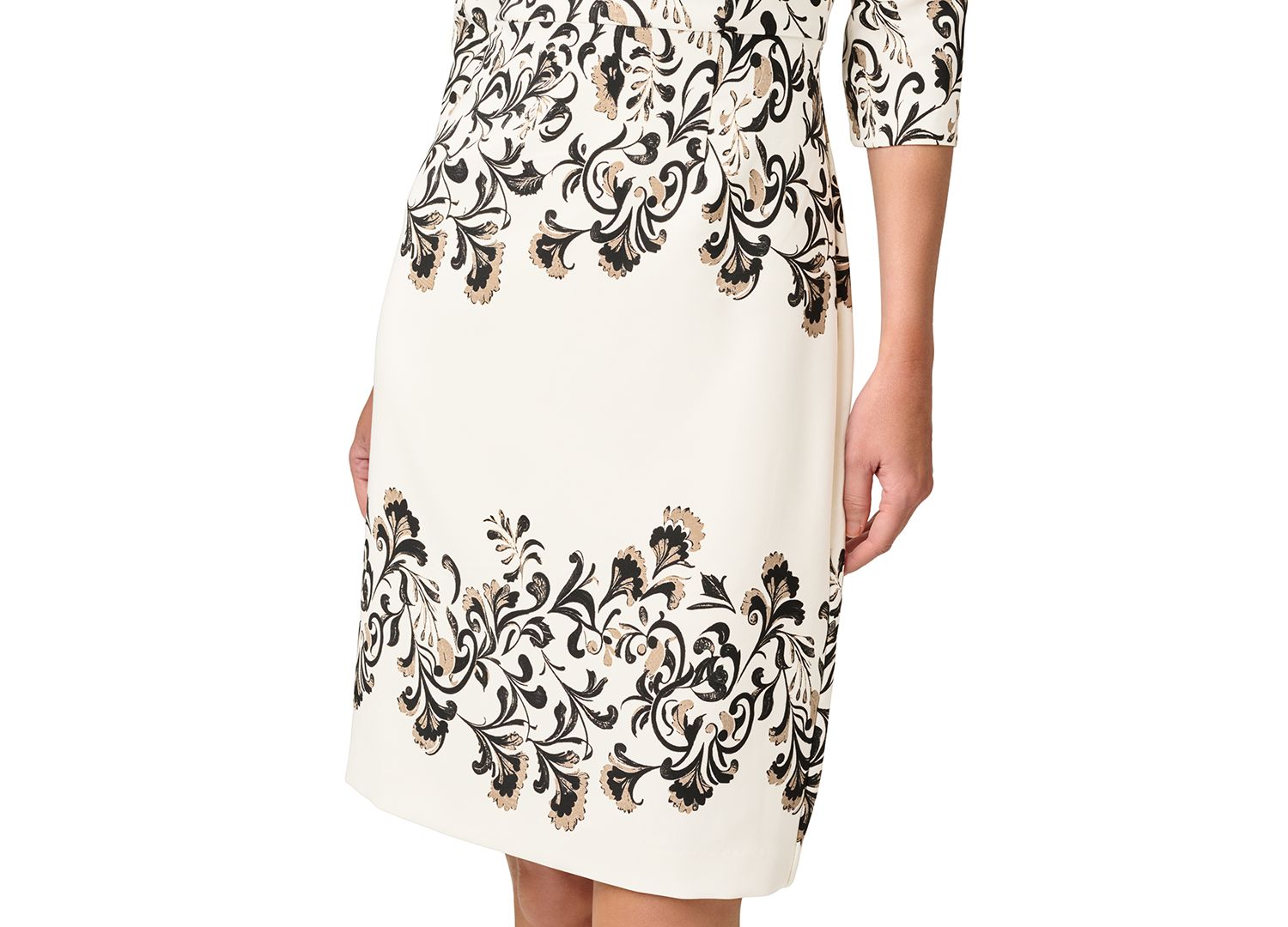 Petite Placement Print Floral Sheath Boat Neck Dress