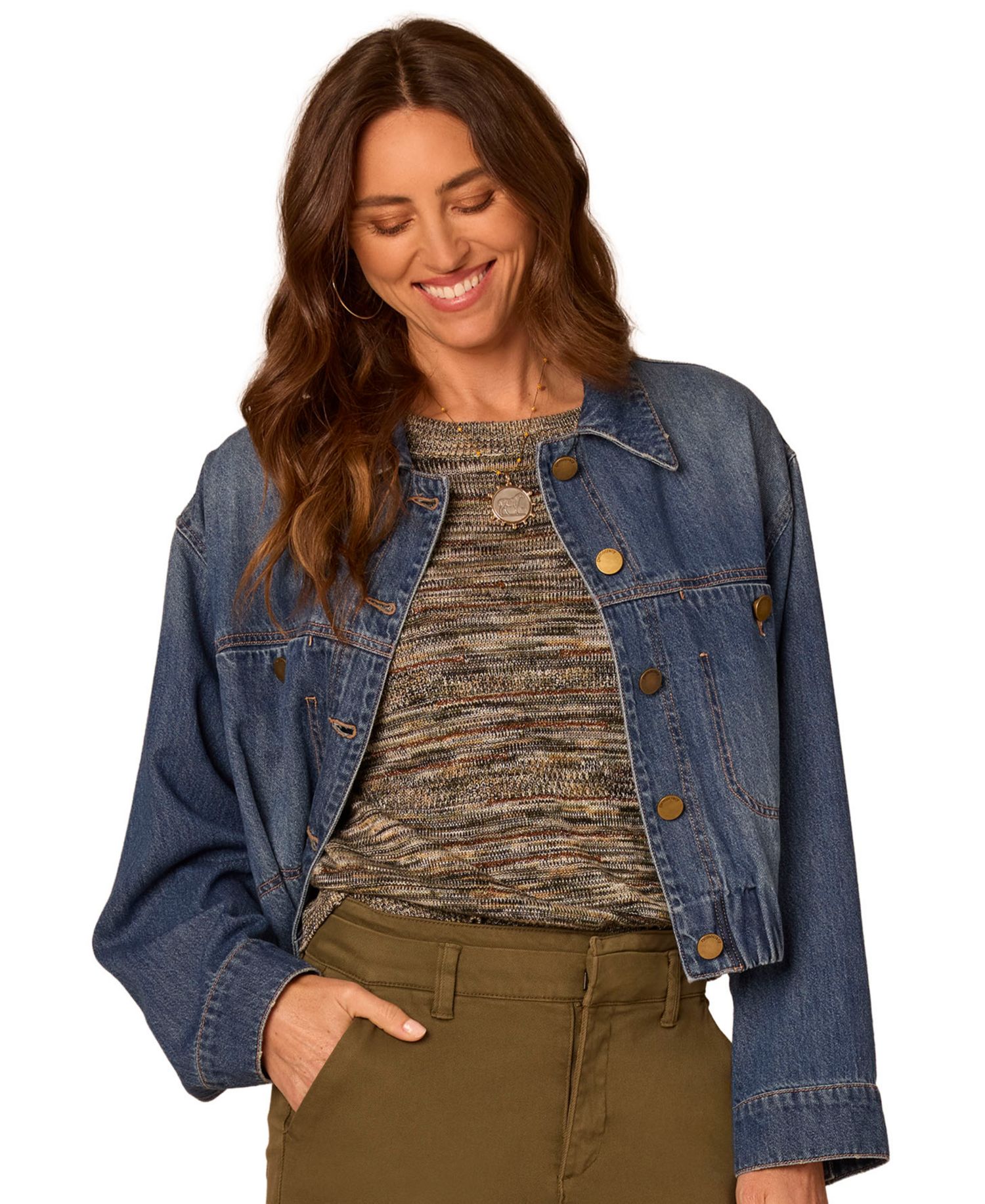 Women's Petite Denim Bubble-Hem Jacket
