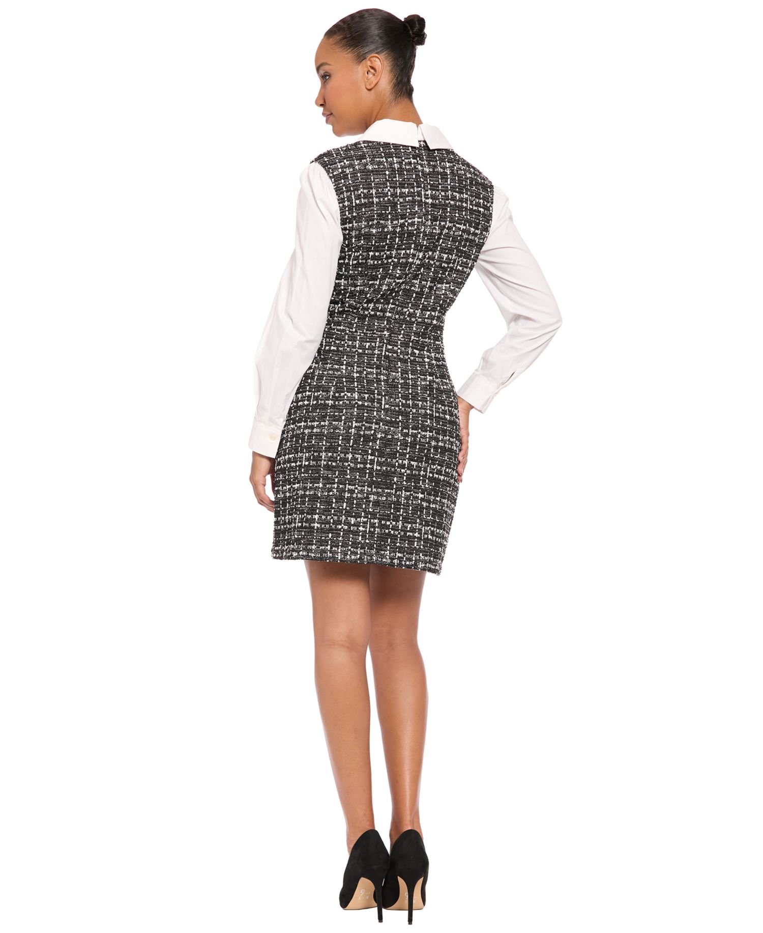 Women's Collared Long-Sleeve Plaid Dress