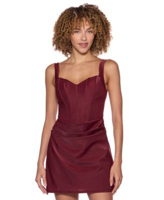 Juniors' Sweetheart-Neckline Corset-Bodice Draped-Skirt Dress