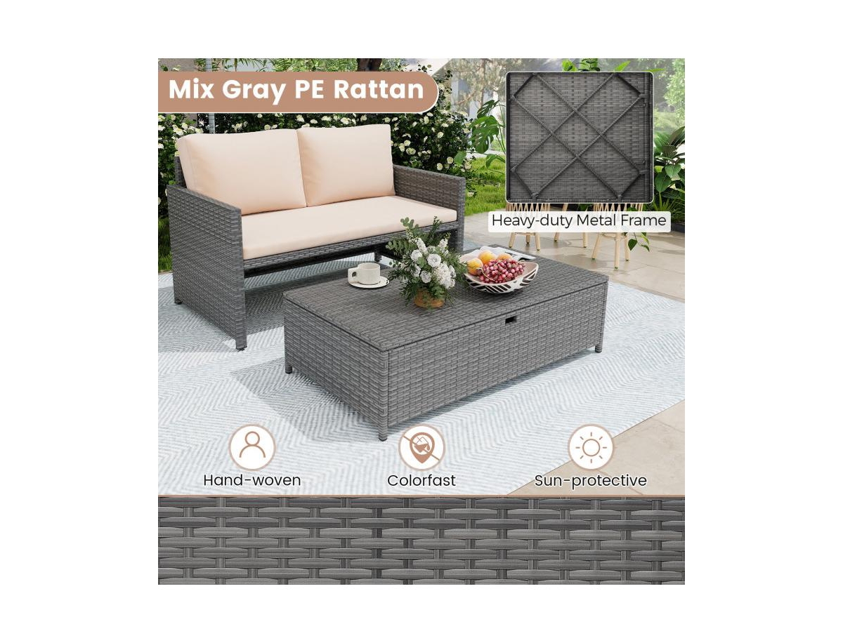 Boyel Living Outdoor Rattan Daybed Wicker Loveseat and 31 Gallon Storage Ottoman