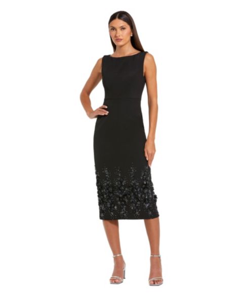 Женское платье Mac Duggal Flower Beading Crepe Sleeveless Midi, цвет: Чёрный