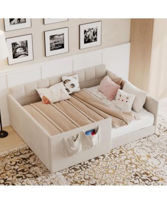 Velvet Upholstered Full Size Daybed with Side Storage Pockets