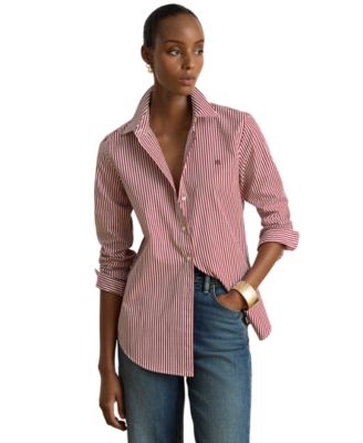 Petite Striped Long-Sleeve Point-Collar Shirt