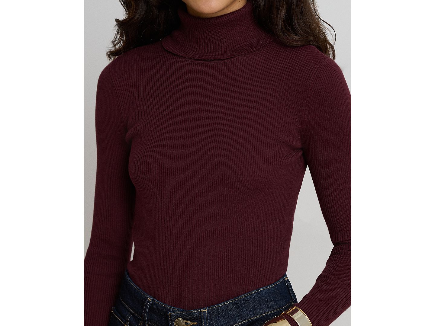 Женский свитер Lauren Ralph Lauren Petite Ribbed Slim-Fit Cotton-Blend Turtleneck, цвет: Тёмный гранатовый — фото 4