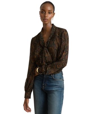Petite Paisley Tie-Neck Blouse