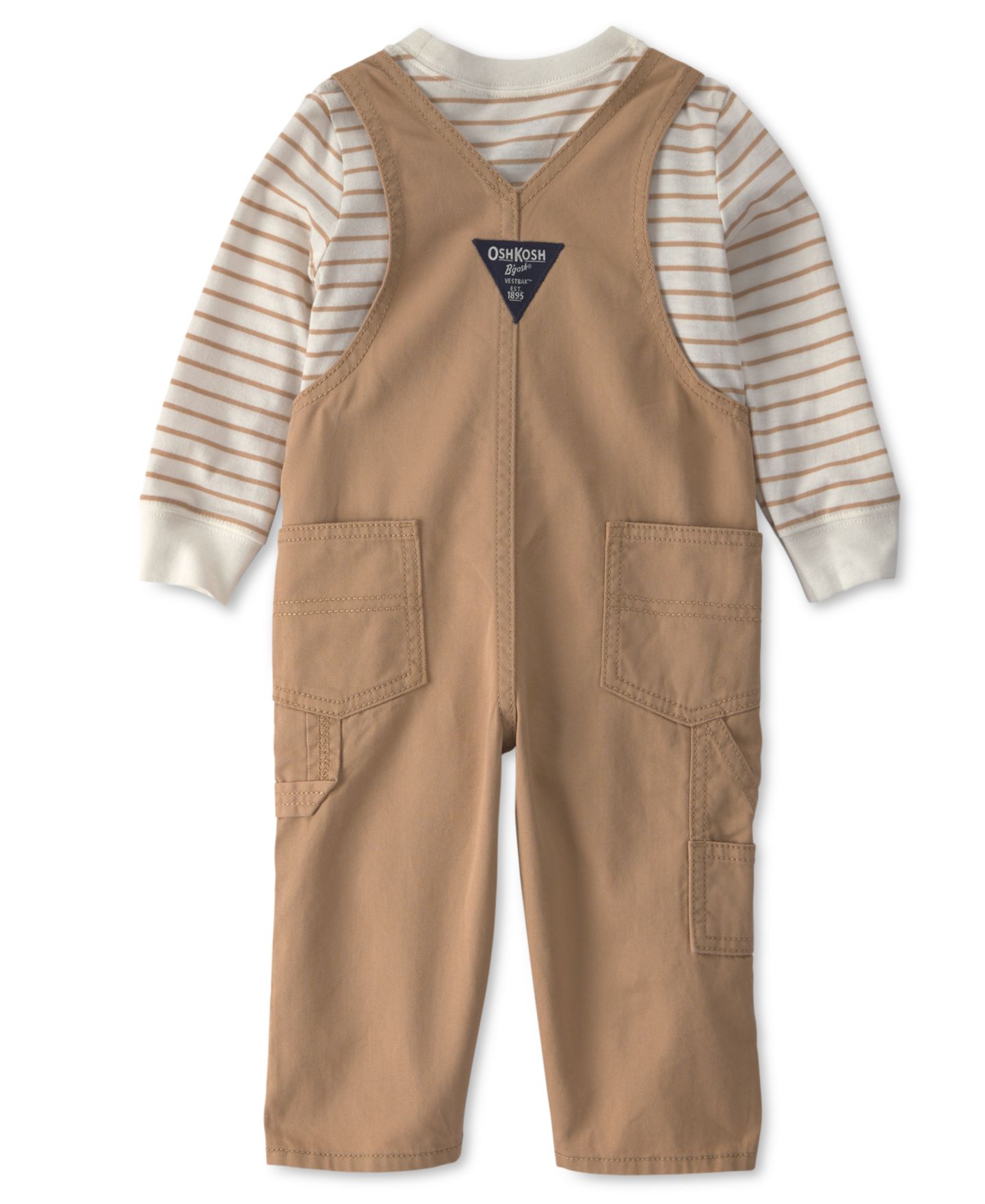 Детский комплект Oshkosh B'Gosh: полосатый топ с длинным рукавом и полукомбинезон, цвет: Коричневый / Слоновая кость — фото 2