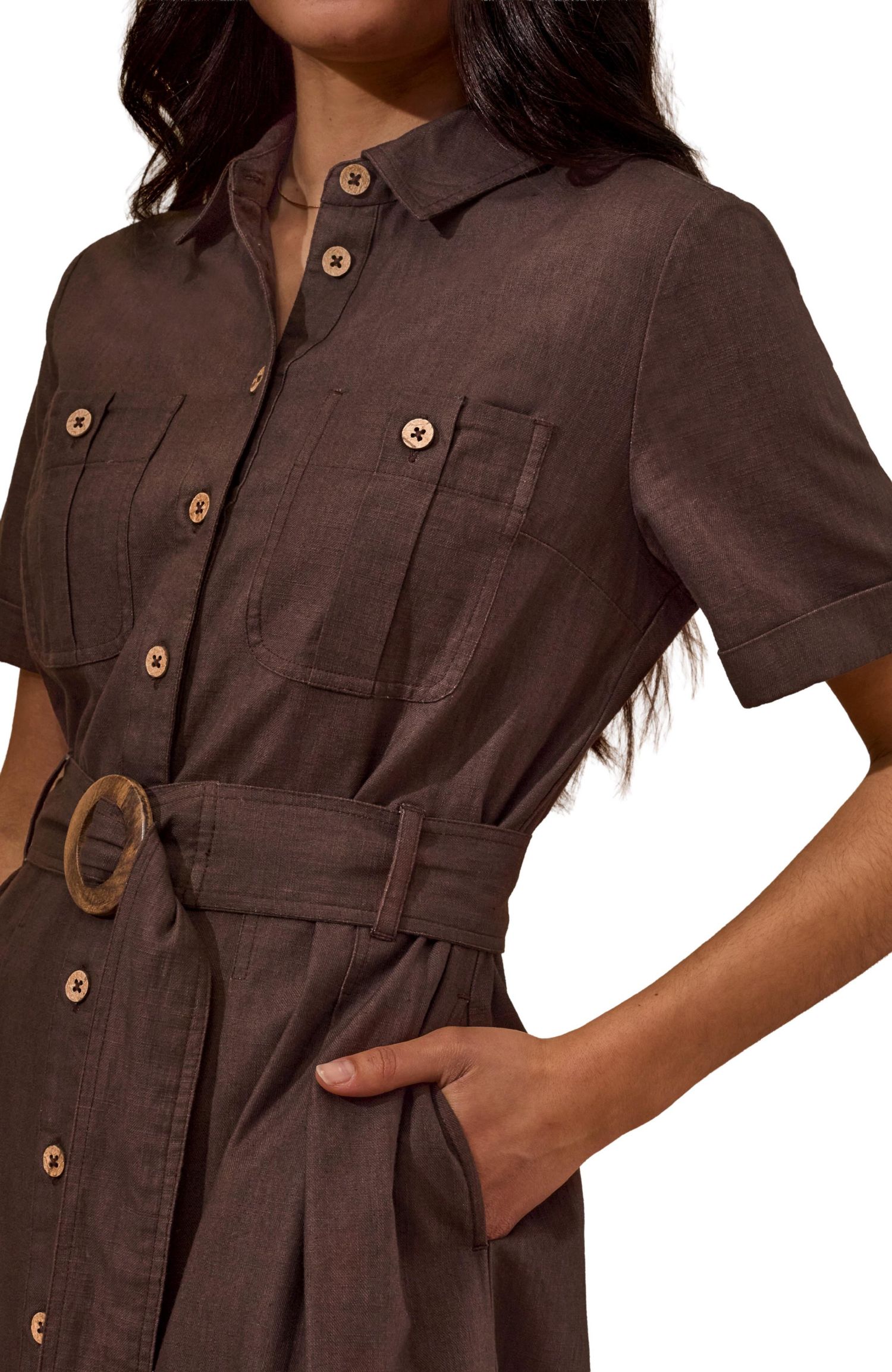 Women's Belted Safari Midi Shirt Dress